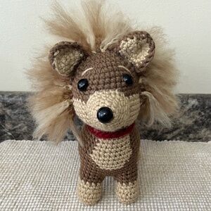 Handmade brown & tan crocheted dog.